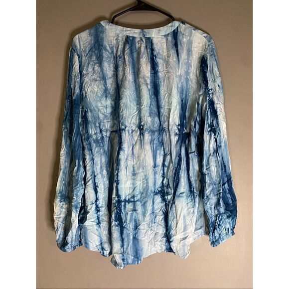 Chelsea & Theodore Tie Dye V Neck Button Up Long Sleeve Elastic Cuffs XL - Picture 5 of 5